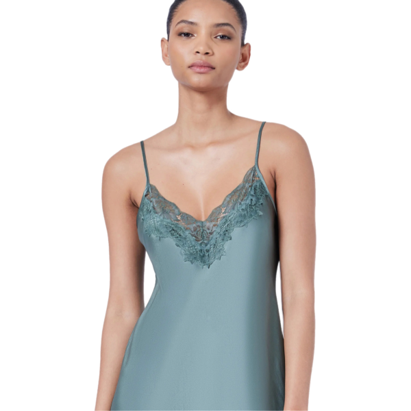 Ginia Silk Lace Chemise Moss Hot on Sale