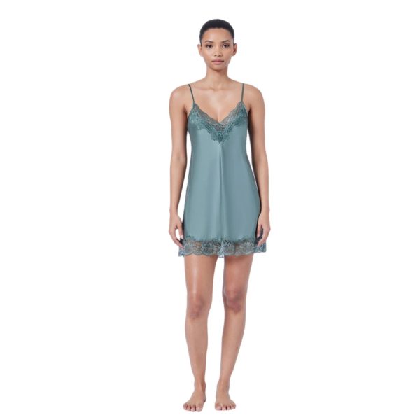 Ginia Silk Lace Chemise Moss Hot on Sale