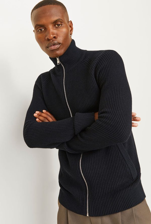 JACK AND JONES PANNEL KNIT ZIP CARDIGAN Hot on Sale