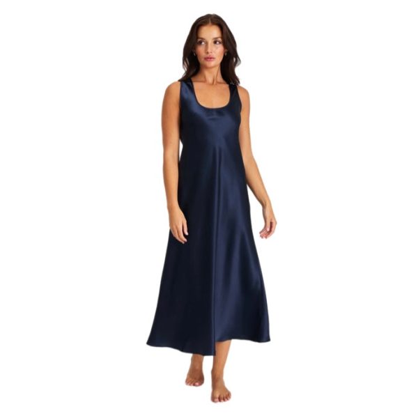 Love and Lustre Mono Silk Long Nightie Navy Sale